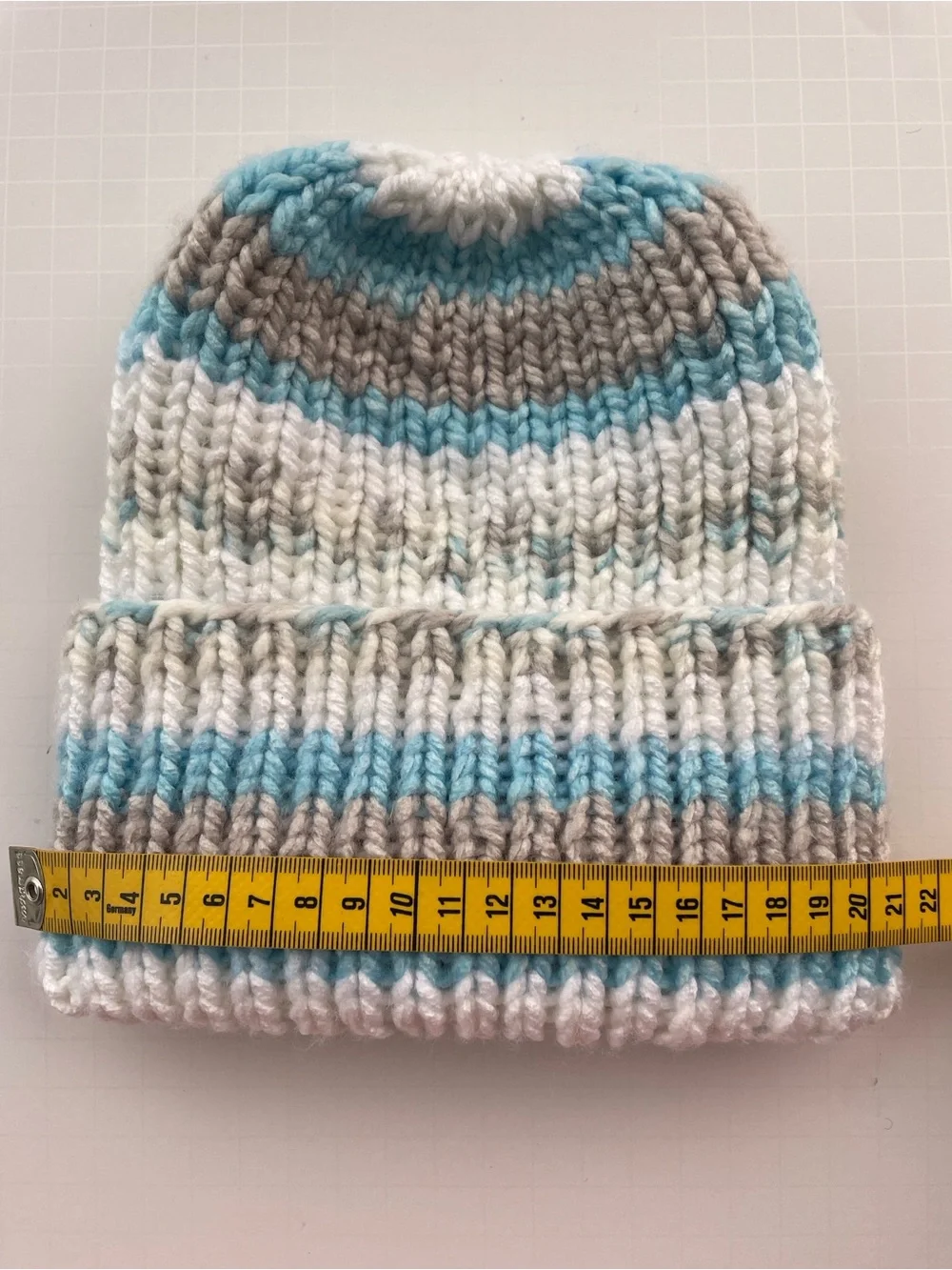 Kids Knit Beanie - Blue, White & Gray Stripes